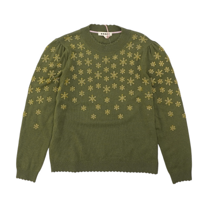 Green Floral Pullover Sweater