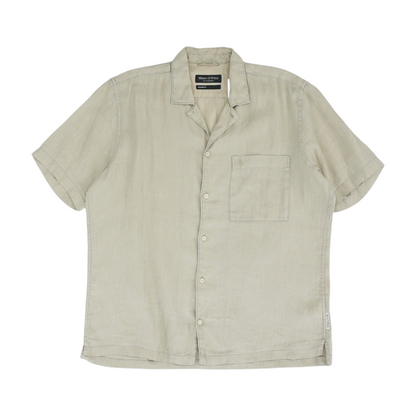 Beige Solid Short Sleeve Button Down