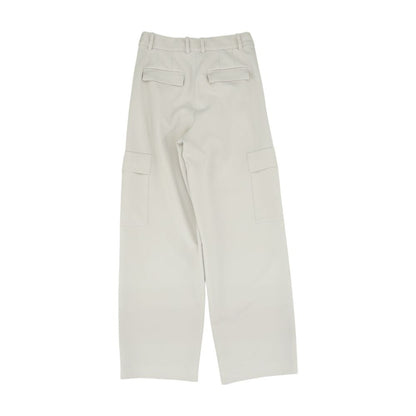 Beige Solid Dress Pants