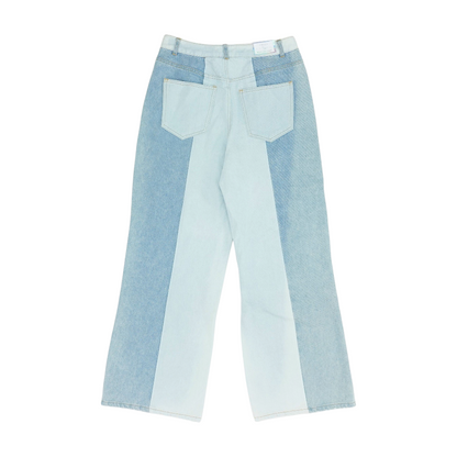 Blue Color Block Wide Leg Jeans
