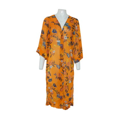 Orange Floral Cardigan Sweater