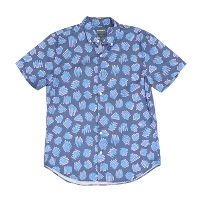 Blue Graphic Short Sleeve Button Down