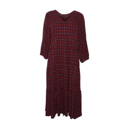 Maroon Check Midi Dress