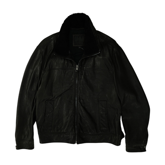 Black Solid Leather Jacket