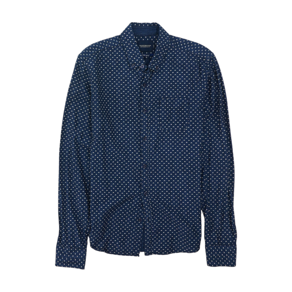 Navy Abstract Long Sleeve Button Down