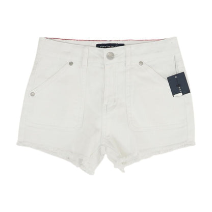 White Solid Denim Shorts