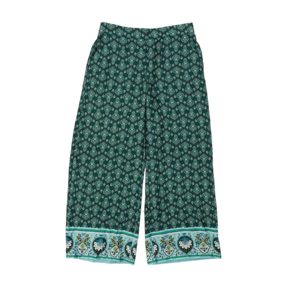 Green Paisley Wide Leg Pants