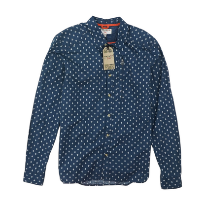 Navy Print Long Sleeve Button Down