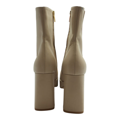 Beige 100mm Leather Ankle Boots