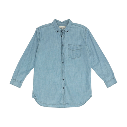 Blue Solid Flannel Button Down