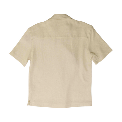 Cream Solid Short Sleeve Button Down