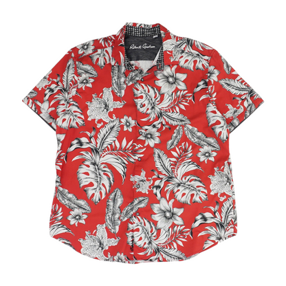 Red Tropical Short Sleeve Button Down