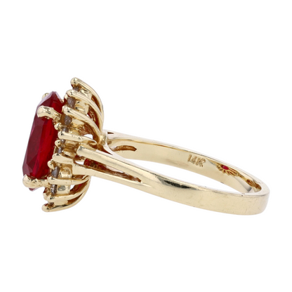 Yellow Gold Synthetic Ruby Statement Ring