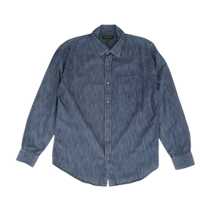 Blue Solid Long Sleeve Button Down