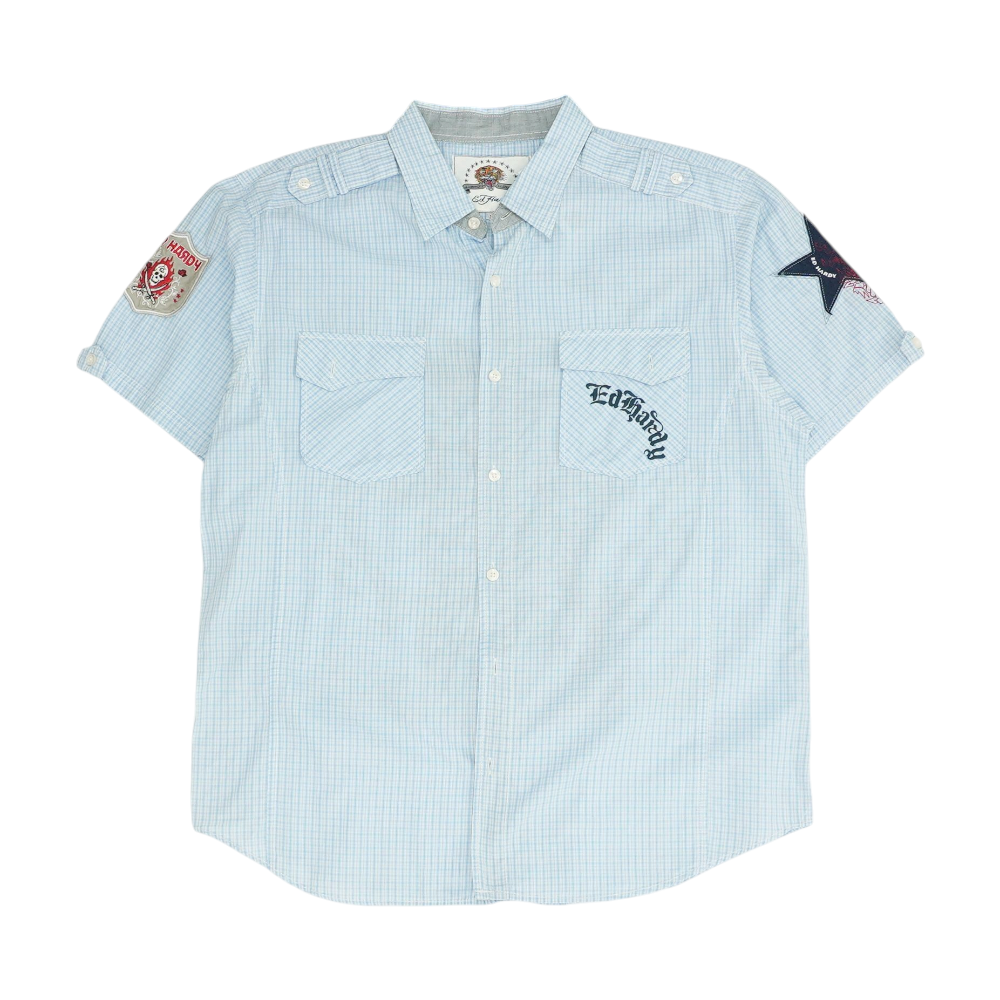 Blue Plaid Short Sleeve Button Down