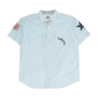 Blue Plaid Short Sleeve Button Down