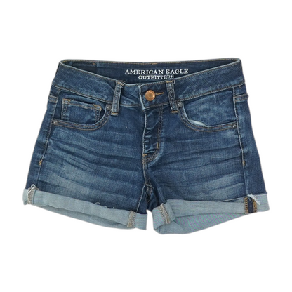 Blue Solid Denim Shorts