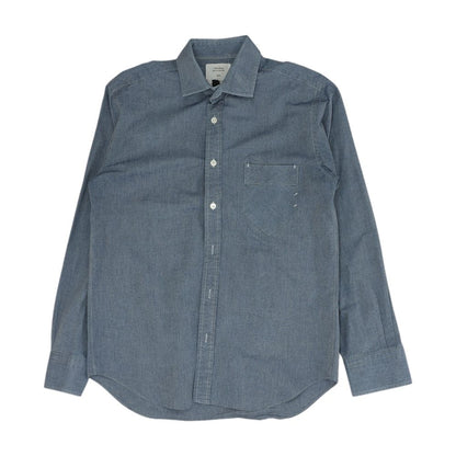 Blue Solid Long Sleeve Button Down