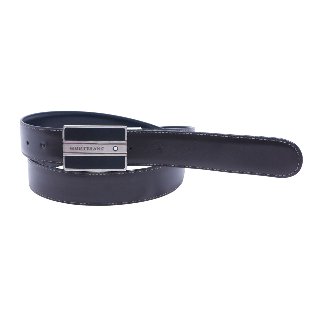 Silver Tone Buckle Classic Line Reversible Leather Belt