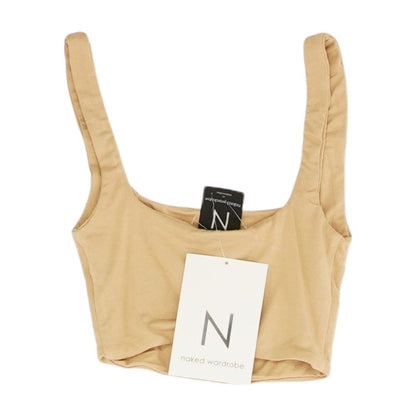 Beige Solid Sleeveless Blouse
