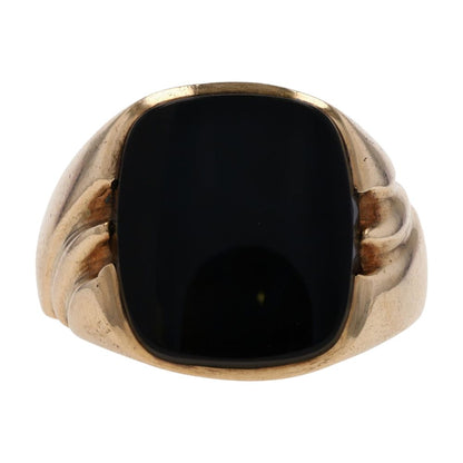 10K Gold Square Black Stone Signet Ring