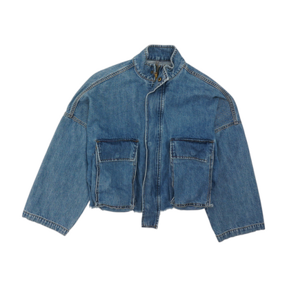 Blue Solid Denim Jacket