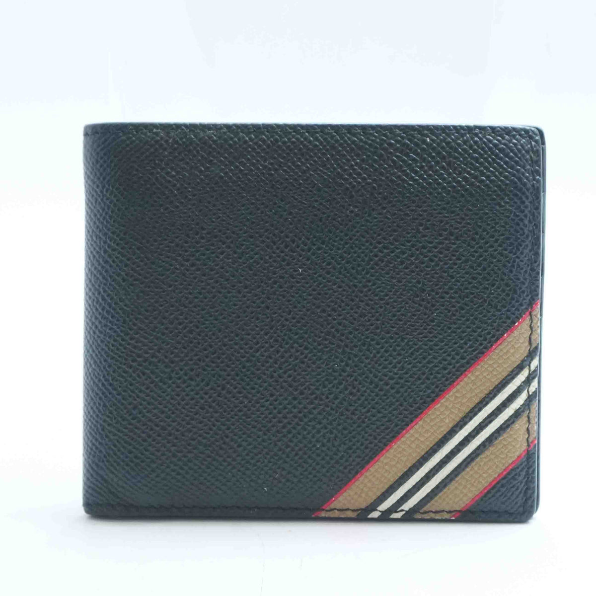 Black Icon Stripe Leather International Bifold Wallet