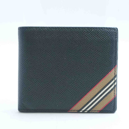 Black Icon Stripe Leather International Bifold Wallet