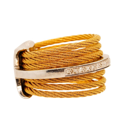 Gold Tone Steel Cable With 18K White Gold And Diamond Accents Band