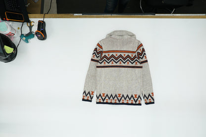 Vintage Beige Abstract Cardigan Sweater