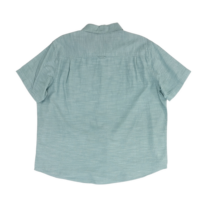 Green Solid Short Sleeve Button Down