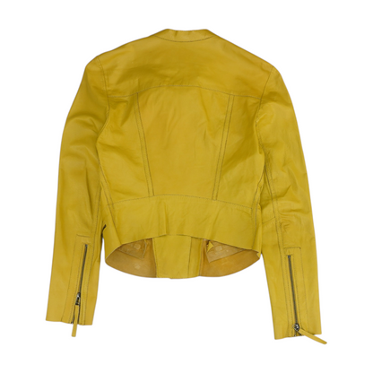 Yellow Solid Leather Jacket