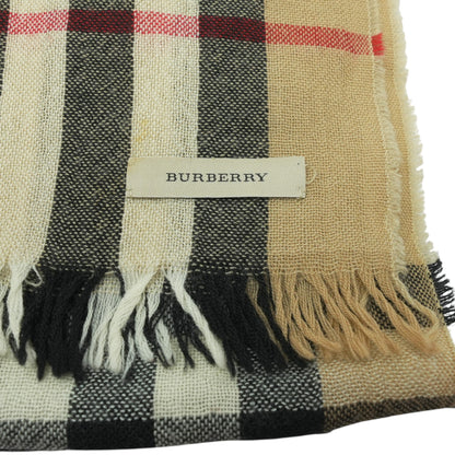 Wide Check Wool Silk Scarf in Archive Beige