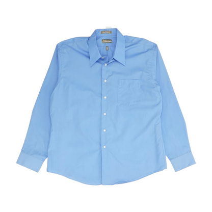 Blue Solid Long Sleeve Button Down