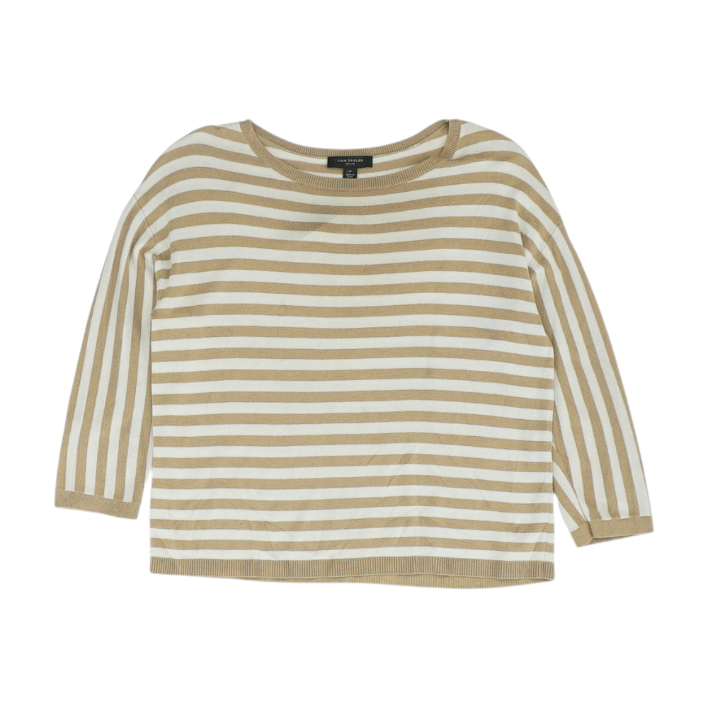 Tan Petite Striped Pullover Sweater