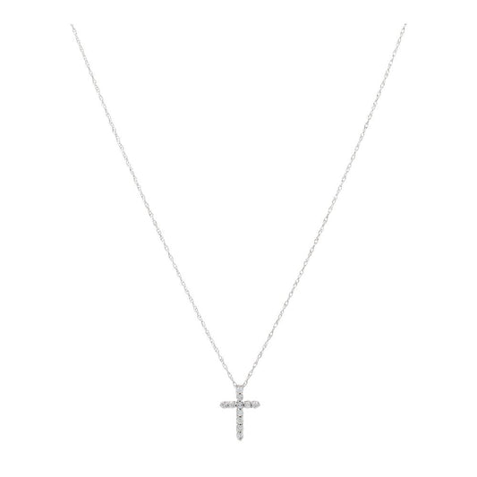 1/8 Ct 14K White Gold Diamond Mini Cross Pendant Necklace