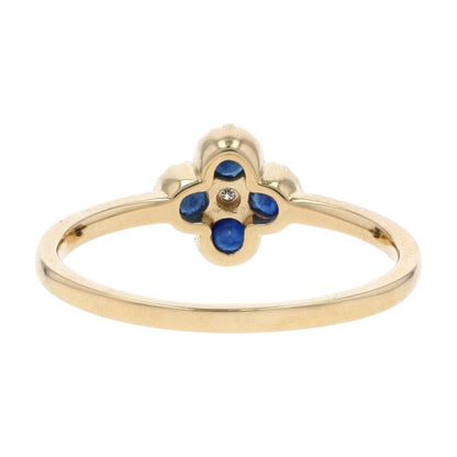 10K Gold Sapphire And Diamond Beaded Edge Cluster Stackable Ring