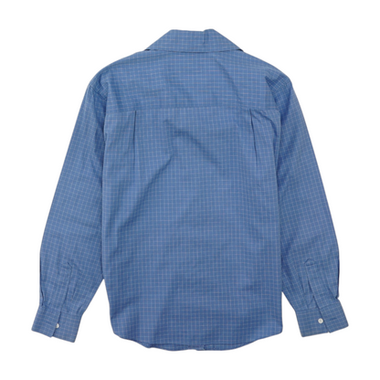 Blue Petite Check Button Down