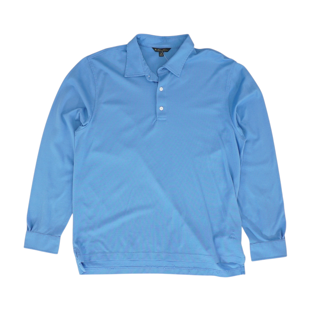 Blue Solid Long Sleeve Polo