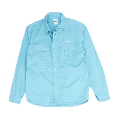 Blue Solid Long Sleeve Button Down