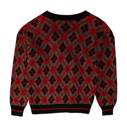 Vintage Red Argyle Cardigan Sweater