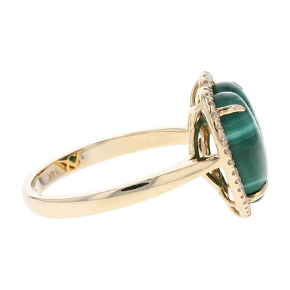 5 Ct 14K Gold Malachite Heart With Diamond Accented Halo Cocktail Ring