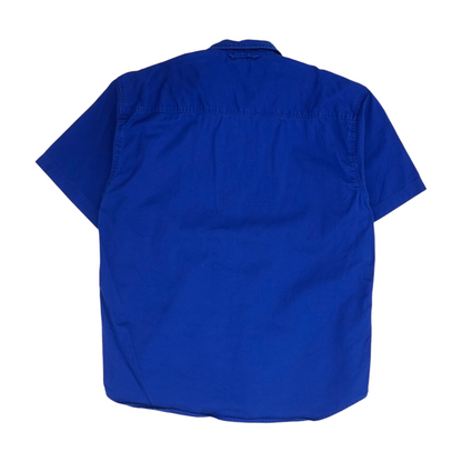 Blue Solid Short Sleeve Button Down