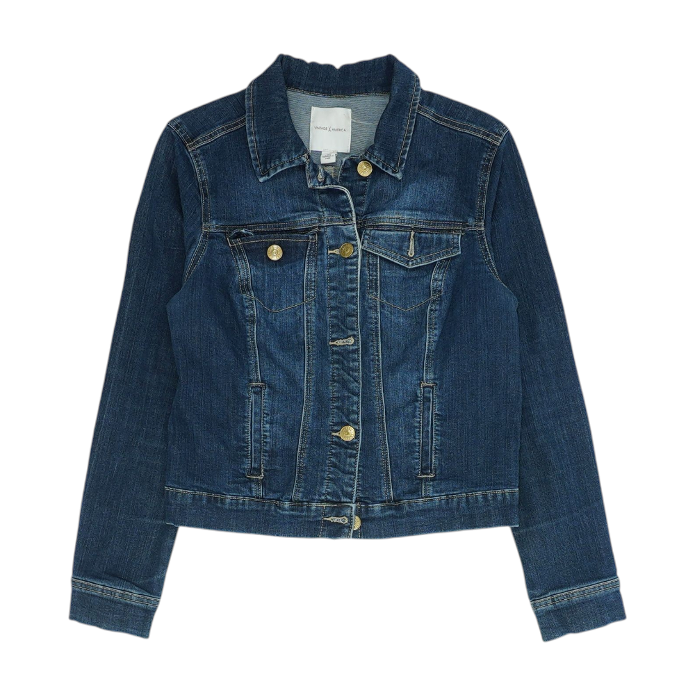 Vintage America Blue Solid Denim Jacket – Image 1