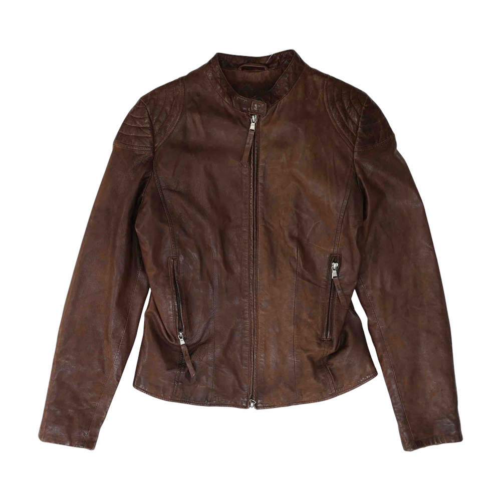Brown Solid Leather Jacket