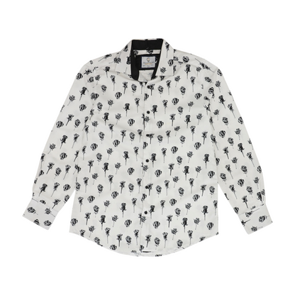 White Floral Long Sleeve Button Down