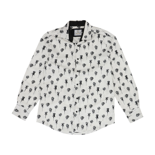 White Floral Long Sleeve Button Down