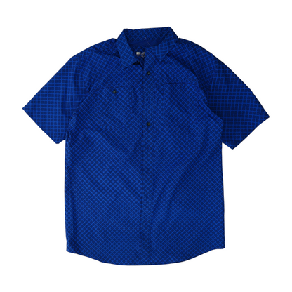 Blue Geometric Short Sleeve Button Down