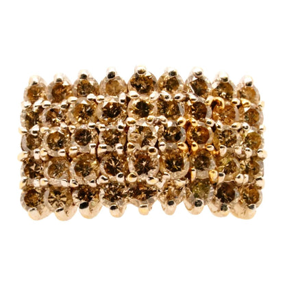 14K Gold Multi Row Step Set Round Diamond Band