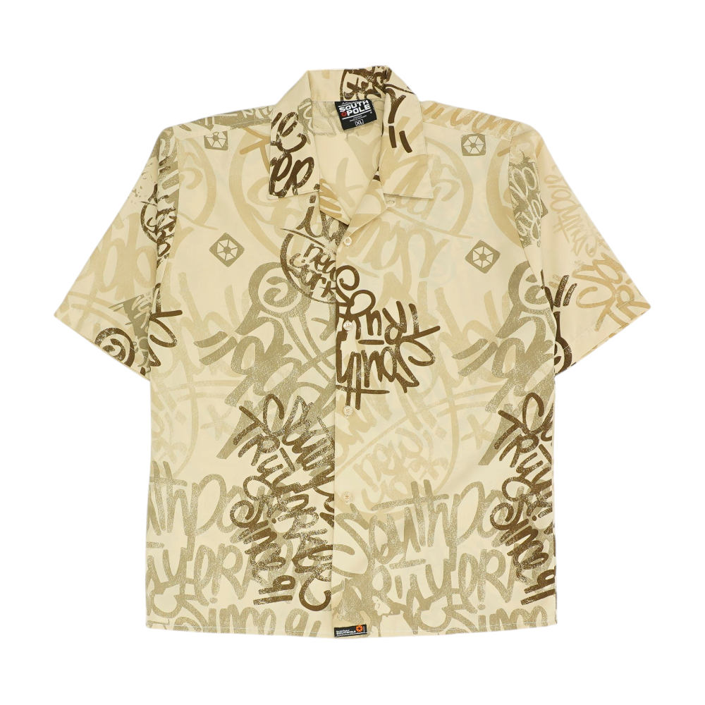 Tan Graphic Short Sleeve Button Down